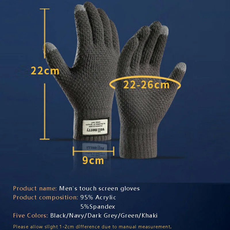 Winter Mens Warm Touch Screen Gloves Plush Thick Lined Thermal Knitted Gloves