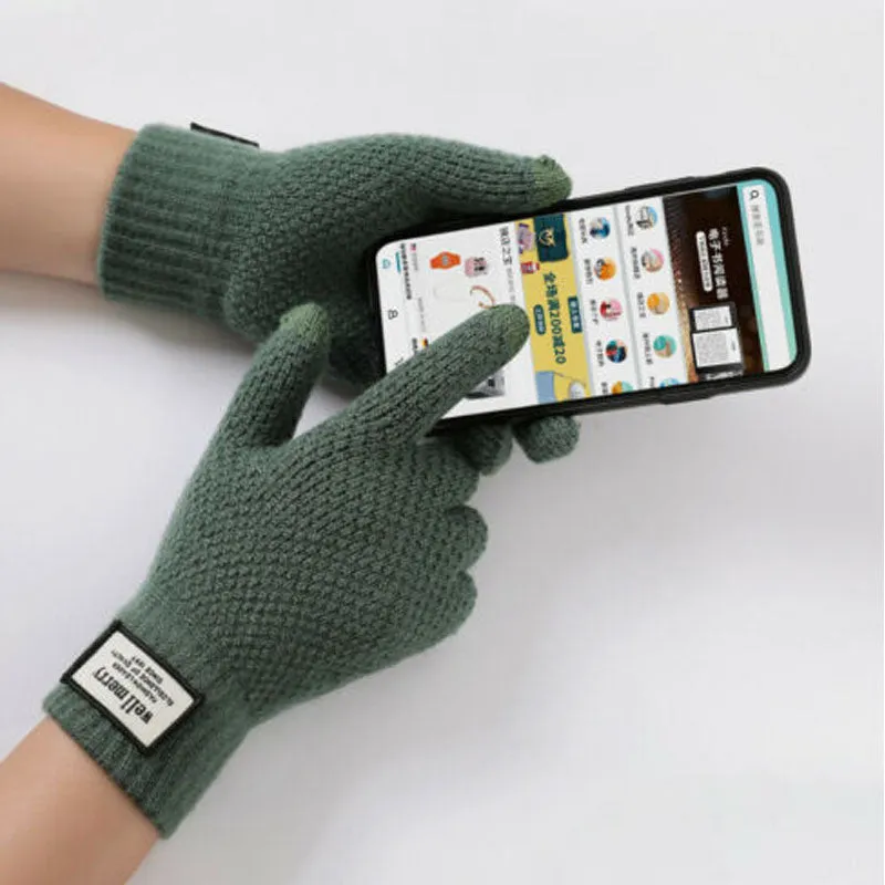Winter Mens Warm Touch Screen Gloves Plush Thick Lined Thermal Knitted Gloves