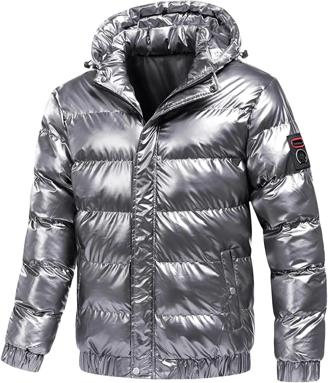 Winter Puffer Jackets for Men Shiny Hooded Reflective Padded Coat Bomber Alternative Down Jacket Fashion Wear Plus Size