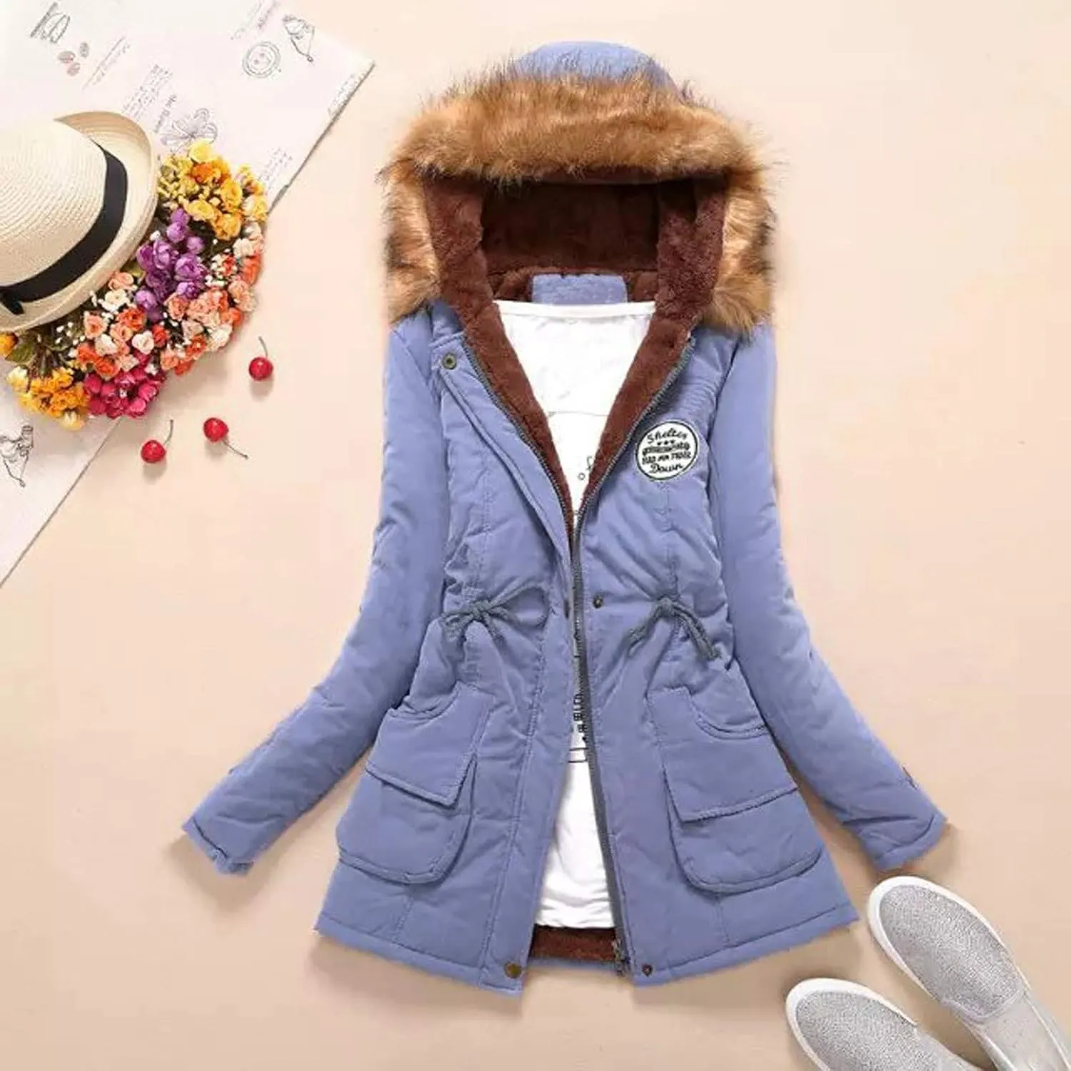 Winter Warm Thickened Women's Down Jackets Parkas Long Hooded Fur Lining Coats Windproof Snowproof Plain Outwear