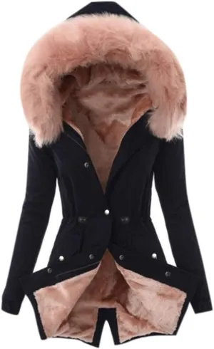 Winter Warm Thickened Women's Down Jackets Parkas Long Hooded Fur Lining Coats Windproof Snowproof Plain Outwear