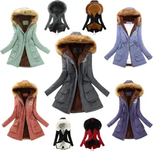 Winter Warm Thickened Women's Down Jackets Parkas Long Hooded Fur Lining Coats Windproof Snowproof Plain Outwear