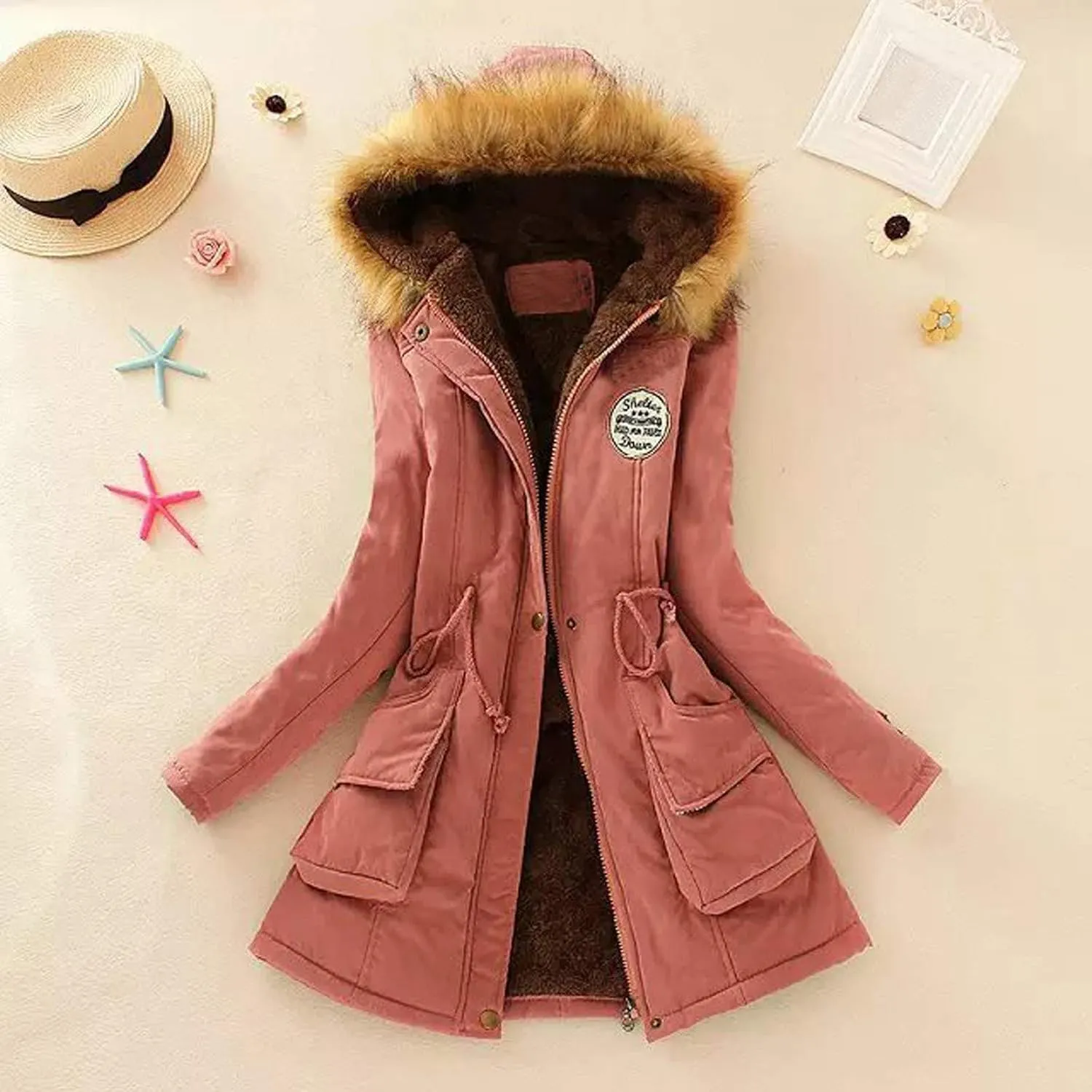 Winter Warm Thickened Women's Down Jackets Parkas Long Hooded Fur Lining Coats Windproof Snowproof Plain Outwear