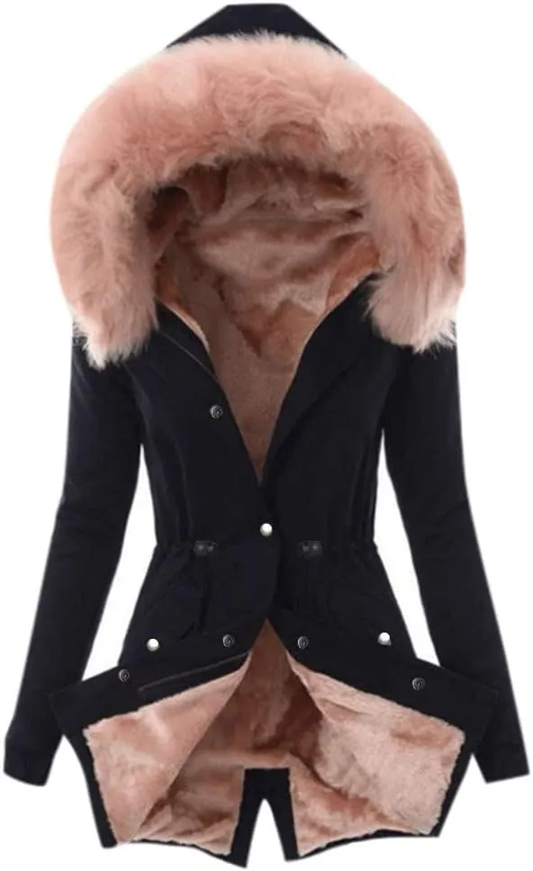 Winter Warm Thickened Women's Down Jackets Parkas Long Hooded Fur Lining Coats Windproof Snowproof Plain Outwear