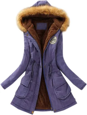 Winter Warm Thickened Women's Down Jackets Parkas Long Hooded Fur Lining Coats Windproof Snowproof Plain Outwear
