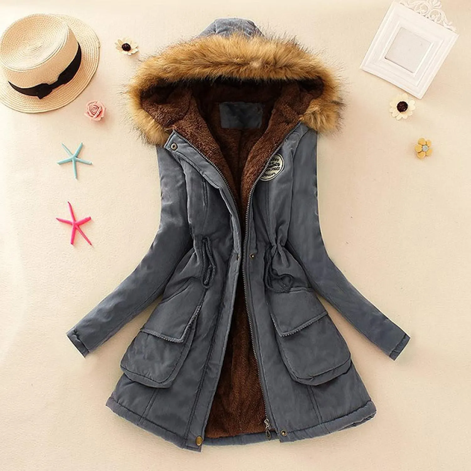 Winter Warm Thickened Women's Down Jackets Parkas Long Hooded Fur Lining Coats Windproof Snowproof Plain Outwear