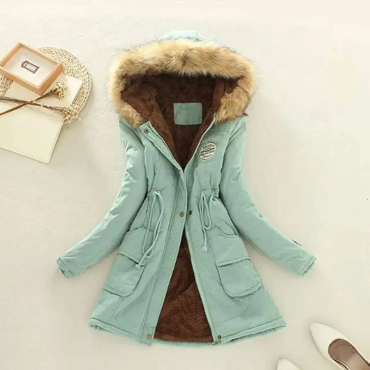 Winter Warm Thickened Women's Down Jackets Parkas Long Hooded Fur Lining Coats Windproof Snowproof Plain Outwear