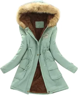 Winter Warm Thickened Women's Down Jackets Parkas Long Hooded Fur Lining Coats Windproof Snowproof Plain Outwear