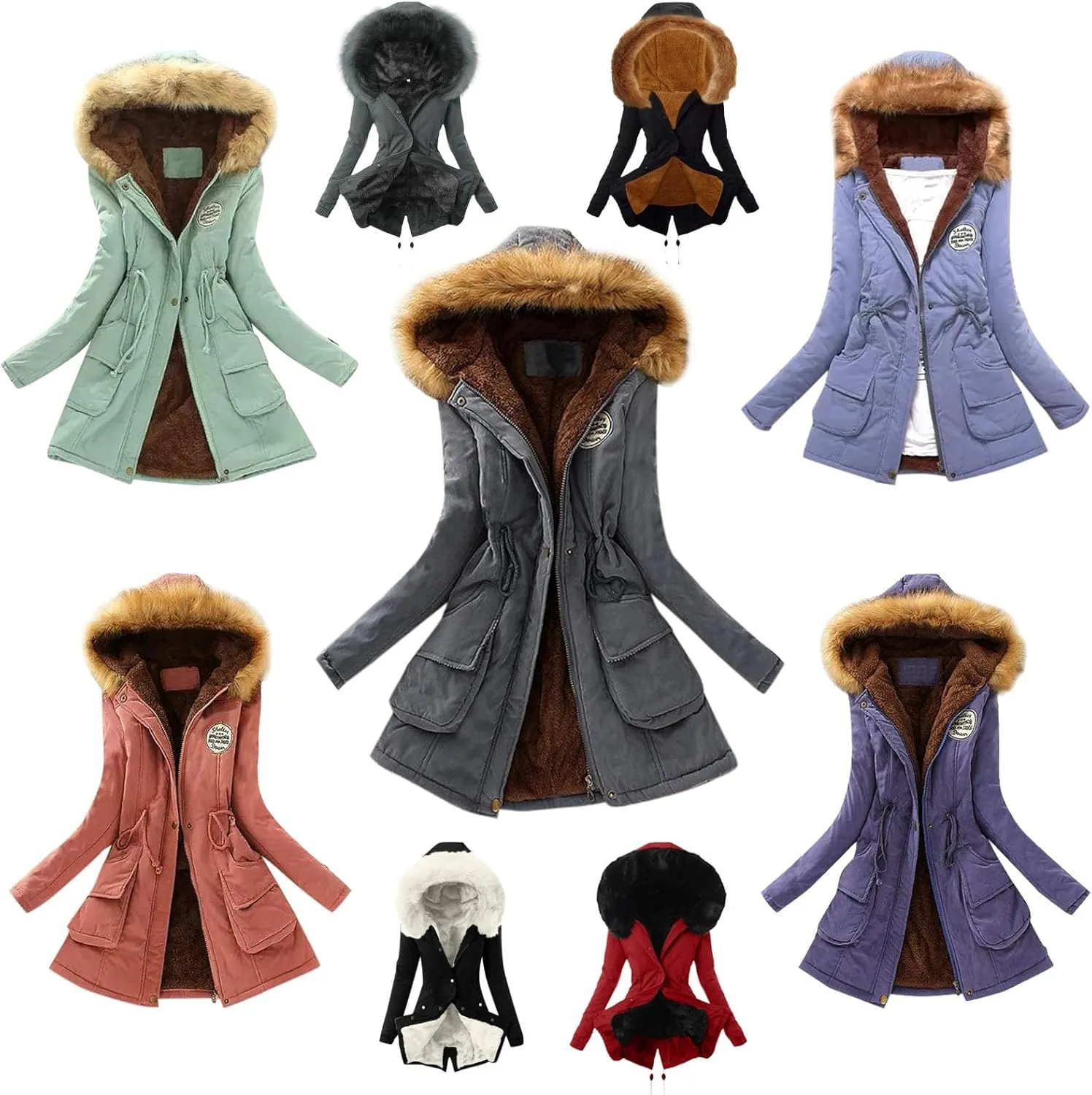 Winter Warm Thickened Women's Down Jackets Parkas Long Hooded Fur Lining Coats Windproof Snowproof Plain Outwear