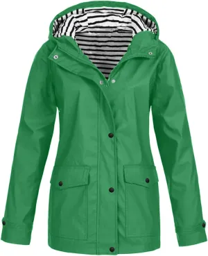 Women Plus Size Raincoat Lightweight Waterproof Windproof Jackets Outdoor Hiking Windbreaker with Hooded