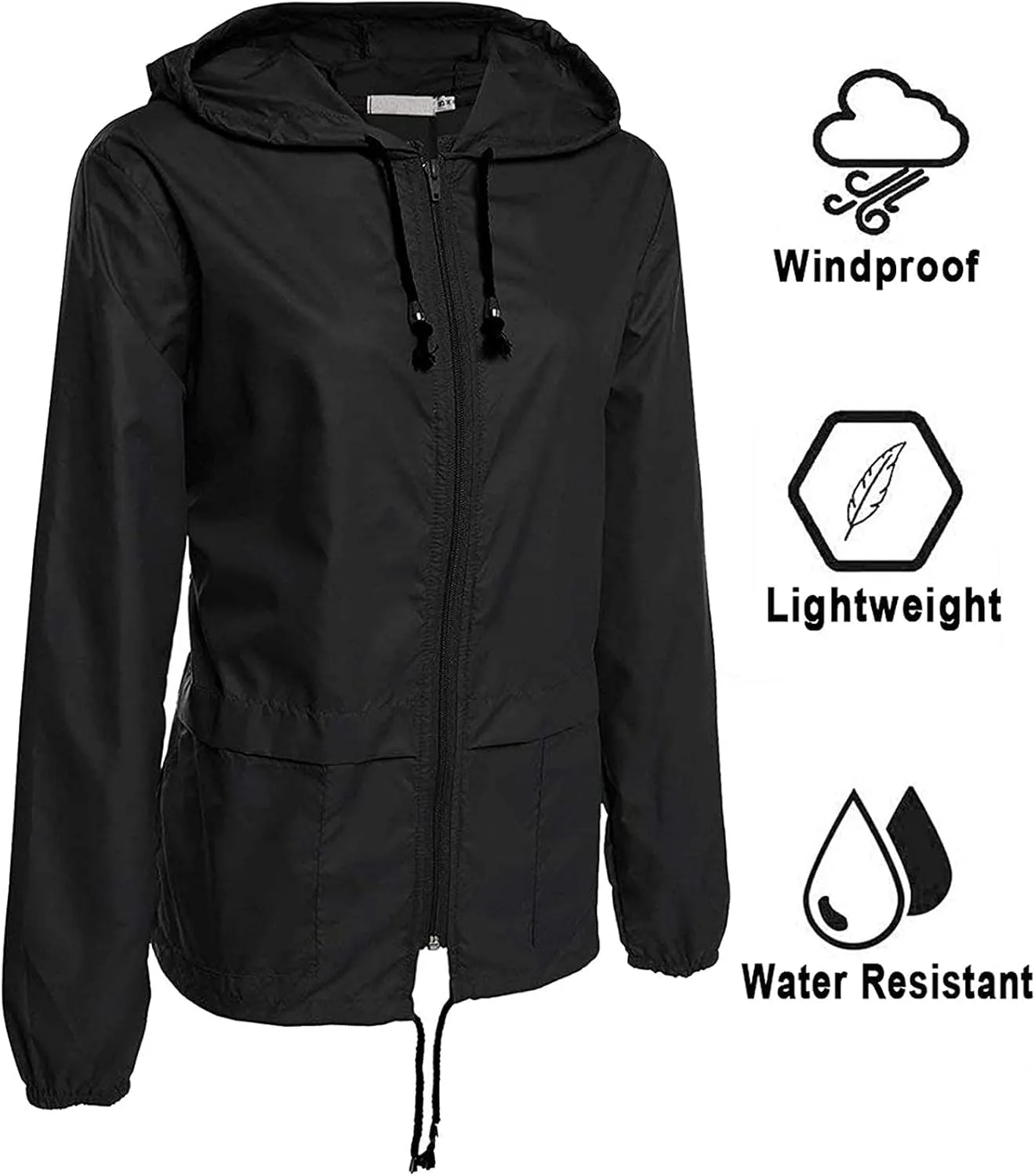 Women Rain Jacket Lightweight Waterproof Raincoat with Hood Windbreaker Outdoor Hiking Cycling Jacket Cardigan