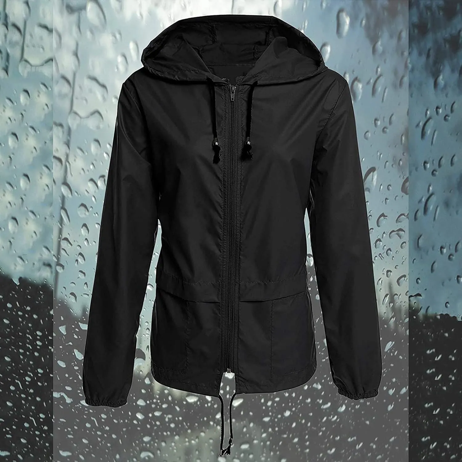 Women Rain Jacket Lightweight Waterproof Raincoat with Hood Windbreaker Outdoor Hiking Cycling Jacket Cardigan