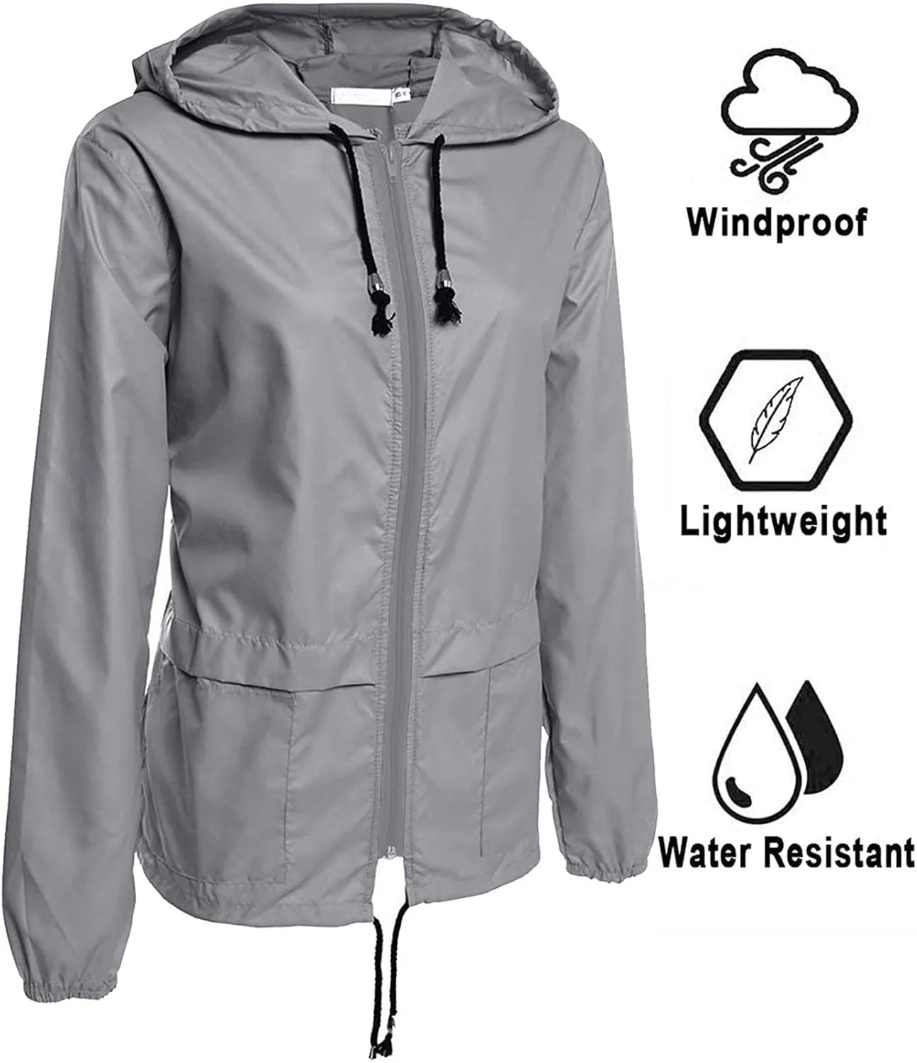 Women Rain Jacket Lightweight Waterproof Raincoat with Hood Windbreaker Outdoor Hiking Cycling Jacket Cardigan