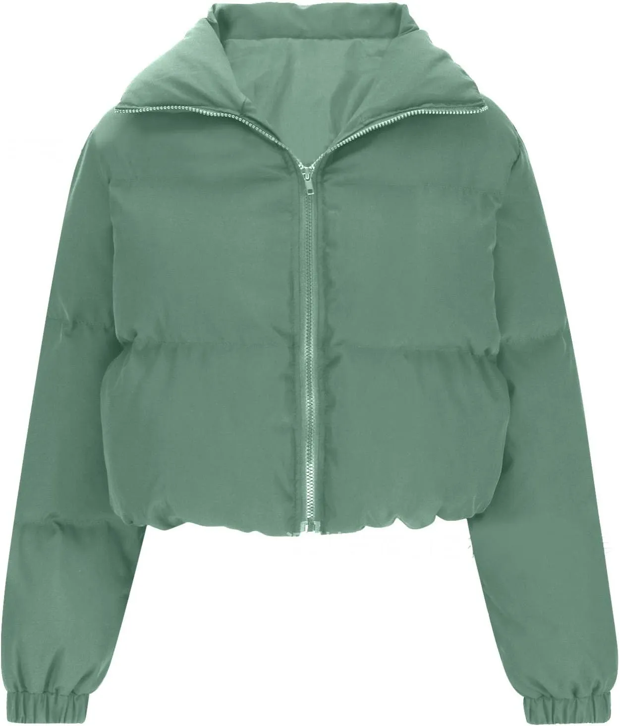 Womens 2024 Fashion Winter Solid Zipper Cropped Jackets Long Sleeve Oversized Down Jacket Warm Soft Fitted Overcoat