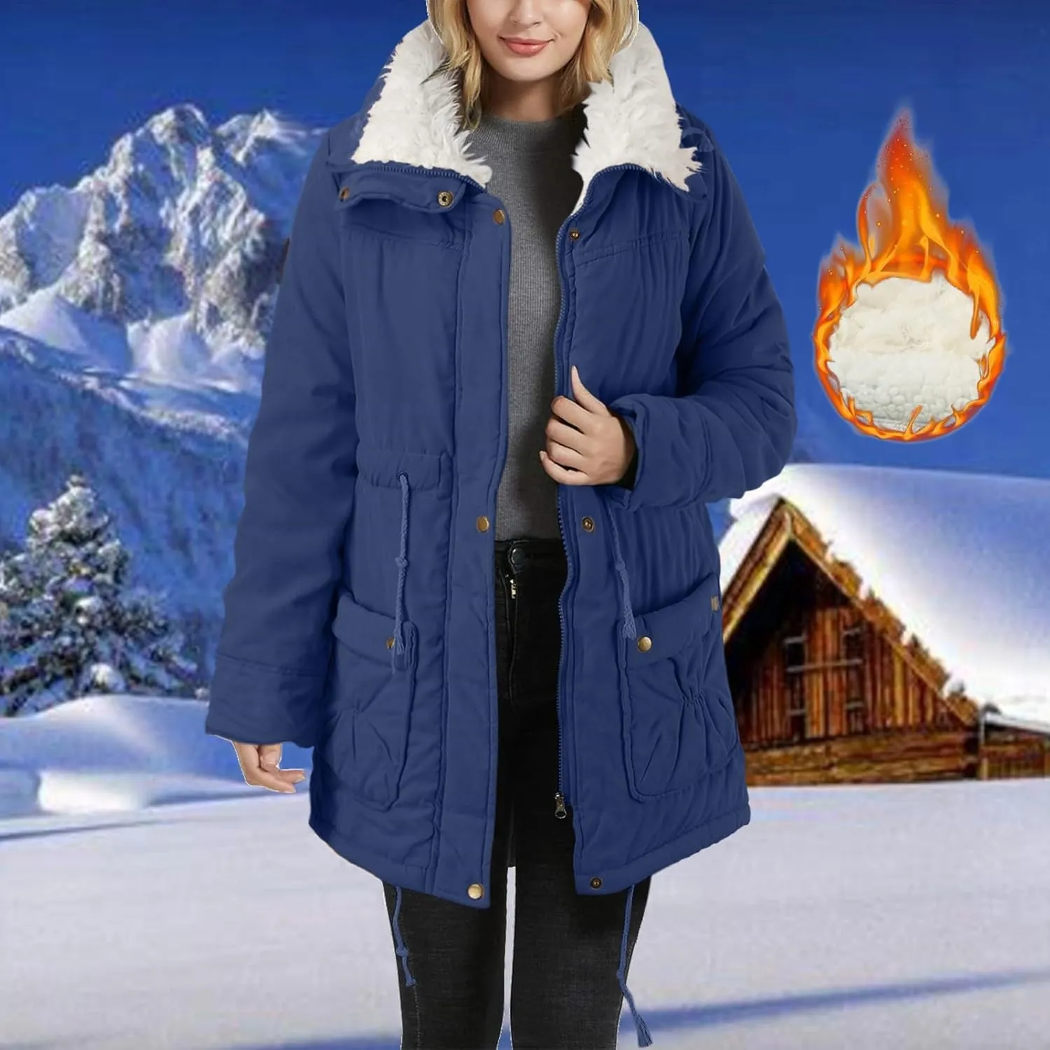 Womens 2024 Winter Warm Solid Zip Up Fleece Coat Long Sleeve Pockets Jacket Casual Soft Fitted Overcoat Outdoor Clothes