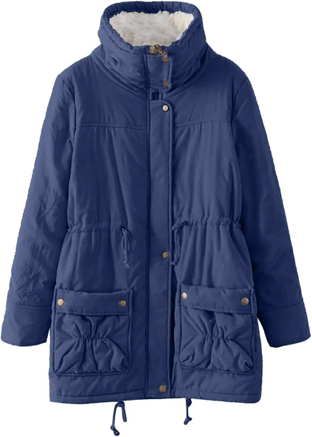 Womens 2024 Winter Warm Solid Zip Up Fleece Coat Long Sleeve Pockets Jacket Casual Soft Fitted Overcoat Outdoor Clothes