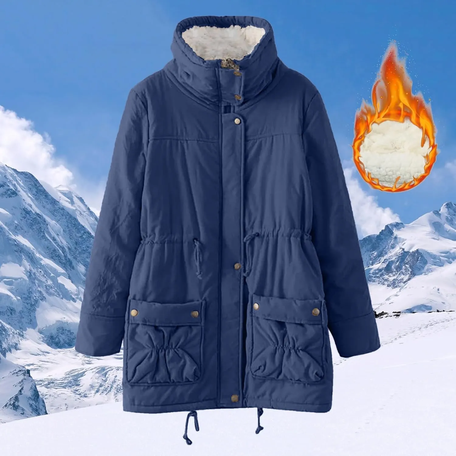 Womens 2024 Winter Warm Solid Zip Up Fleece Coat Long Sleeve Pockets Jacket Casual Soft Fitted Overcoat Outdoor Clothes