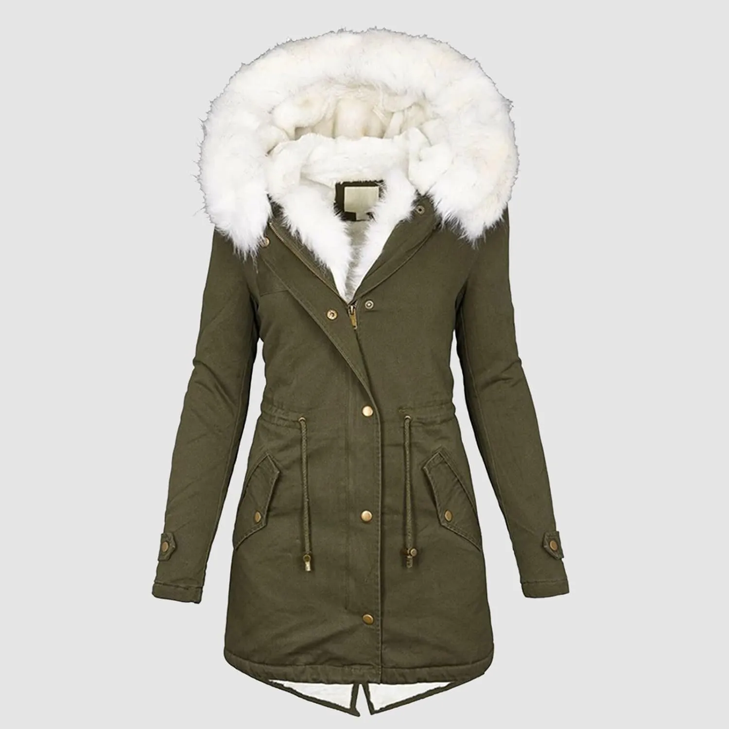 Womens Casual Faux Fur Lapel Zip Quilted Parka Jacket Puffer Coat Fall Winter Coat Thicken Military Parka Jacket