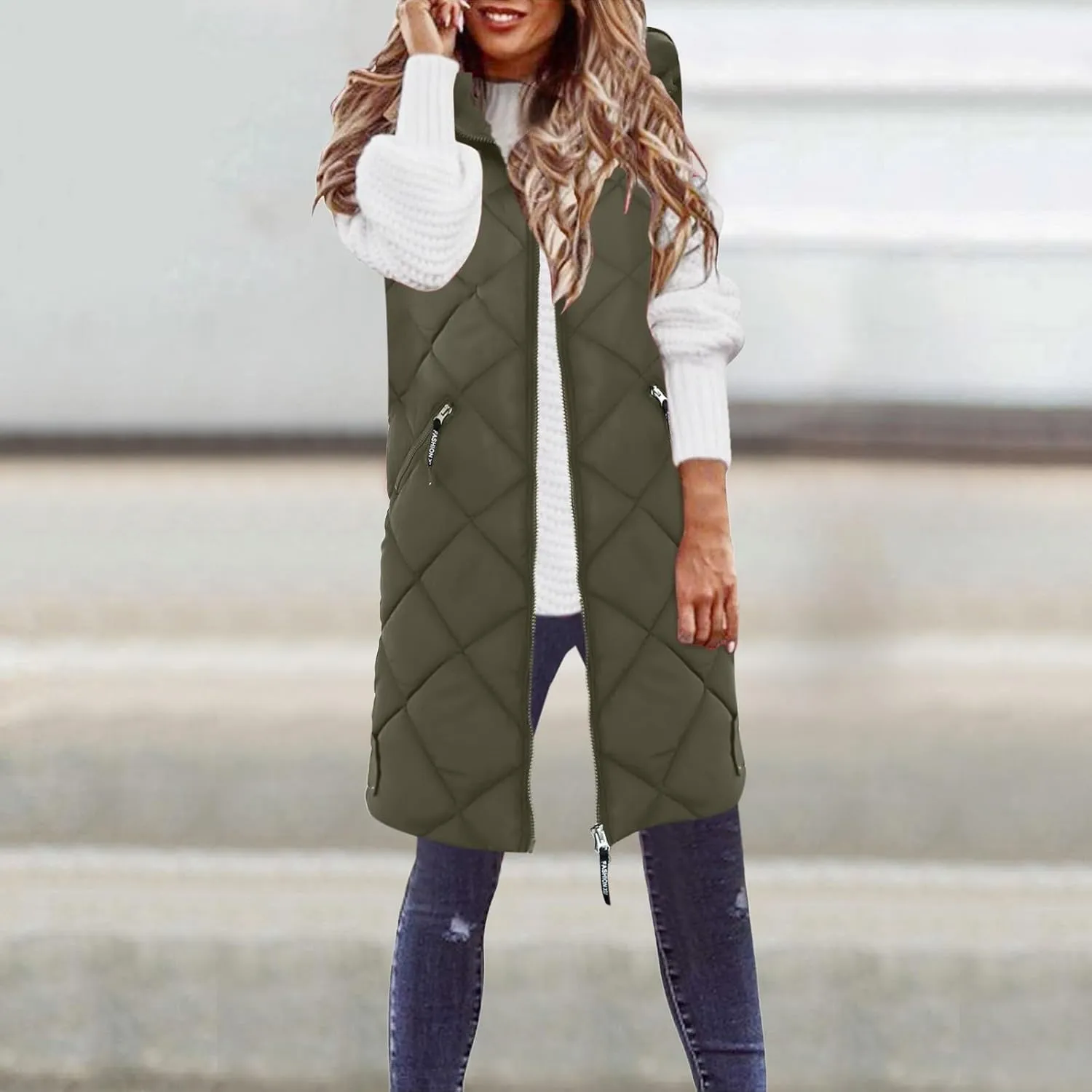 Womens Classic Solid Long Down Coat Casual Breathable Insulated Jacket Sleeveless with Hood Outwear Commuting Clothes