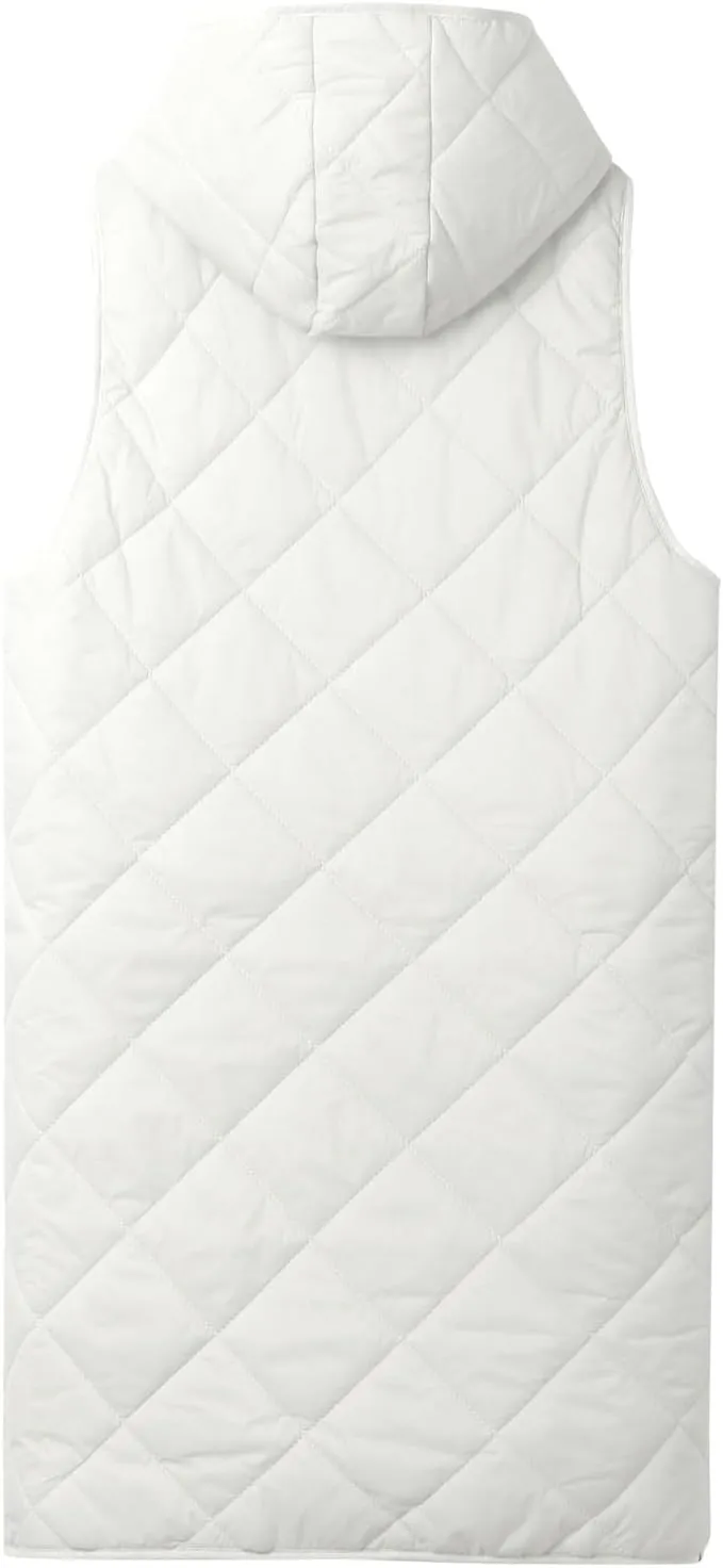 Womens Classic Solid Long Down Coat Casual Breathable Insulated Jacket Sleeveless with Hood Outwear Commuting Clothes