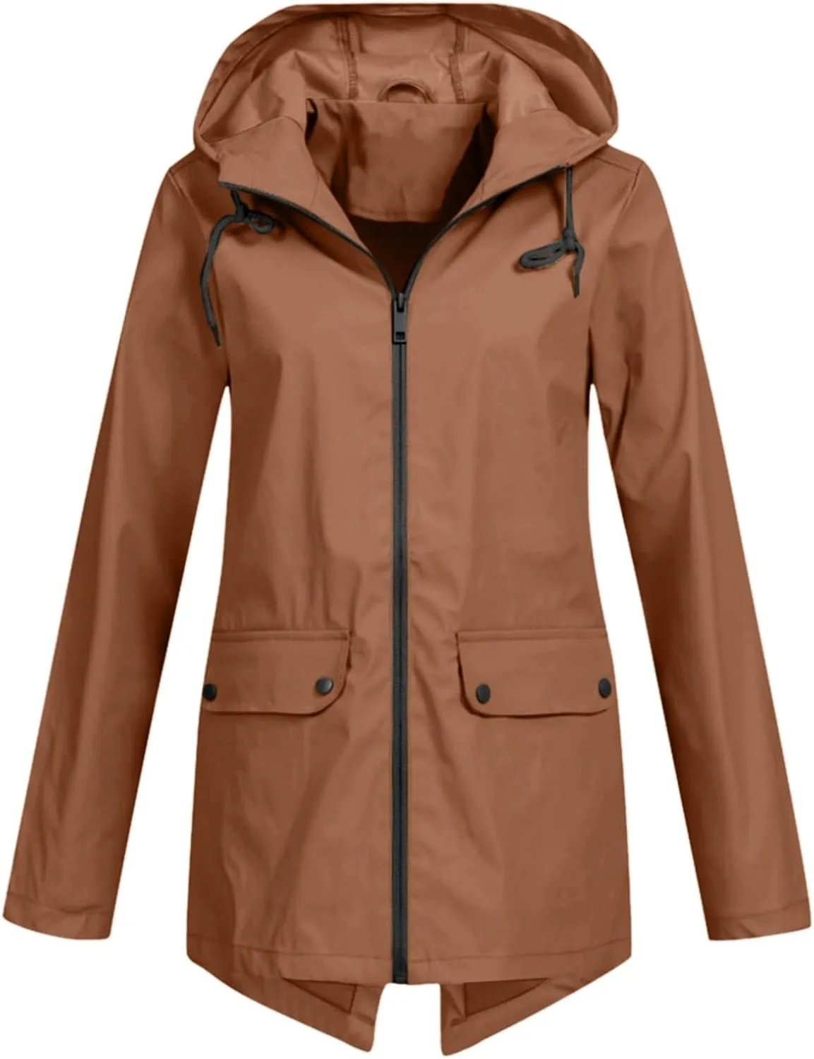 Womens Classic Solid Zip Up Rain Coat Long Sleeve Pockets Rain Jacket Casual Loose Oversized Jacket Coat Outdoor Suits