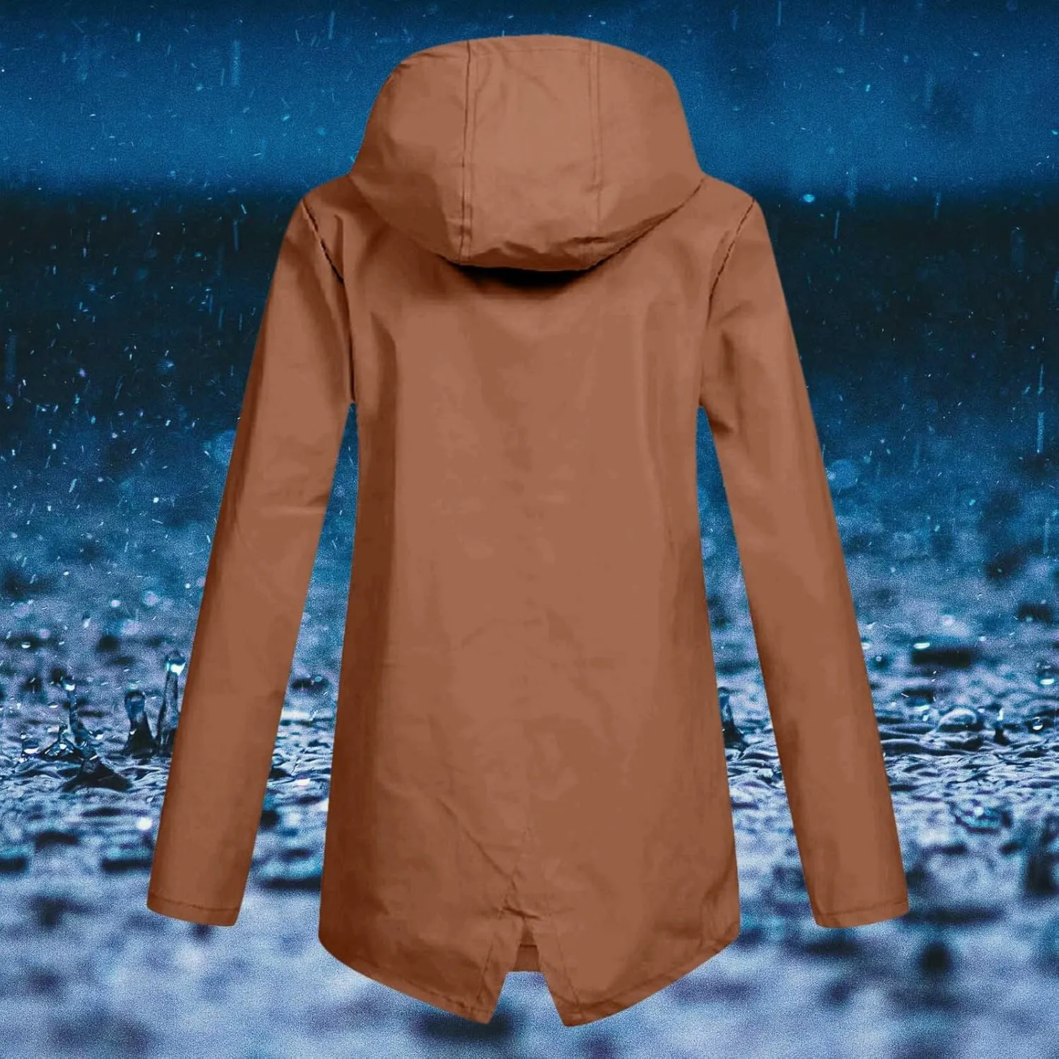 Womens Classic Solid Zip Up Rain Coat Long Sleeve Pockets Rain Jacket Casual Loose Oversized Jacket Coat Outdoor Suits