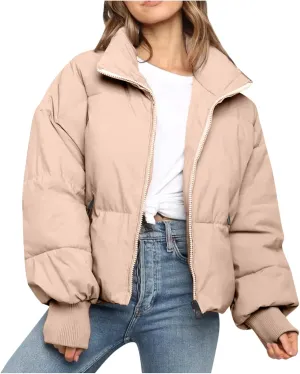 Womens Cropped Puffer Coat Lightweight Down Jacket Packable Parkas Jacket Short Zip Up Warm Hooded Quilted Coat