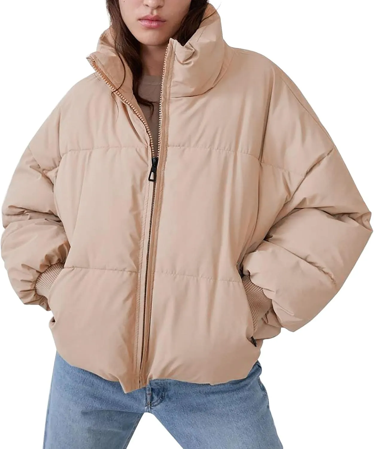 Womens Cropped Puffer Coat Lightweight Down Jacket Packable Parkas Jacket Short Zip Up Warm Hooded Quilted Coat
