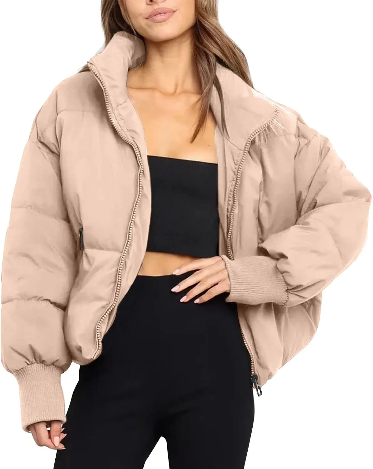 Womens Cropped Puffer Coat Lightweight Down Jacket Packable Parkas Jacket Short Zip Up Warm Hooded Quilted Coat