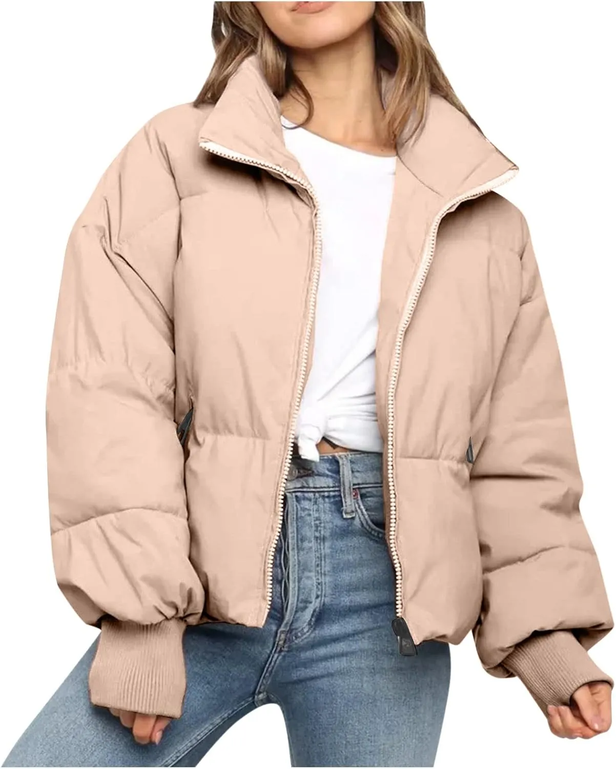 Womens Cropped Puffer Coat Lightweight Down Jacket Packable Parkas Jacket Short Zip Up Warm Hooded Quilted Coat