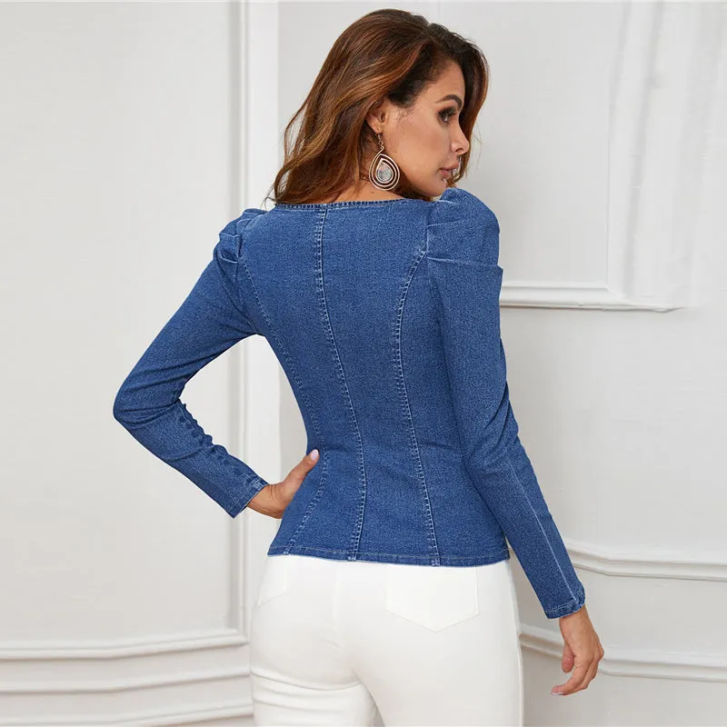 Women's Denim Slim Shirt With Buttons