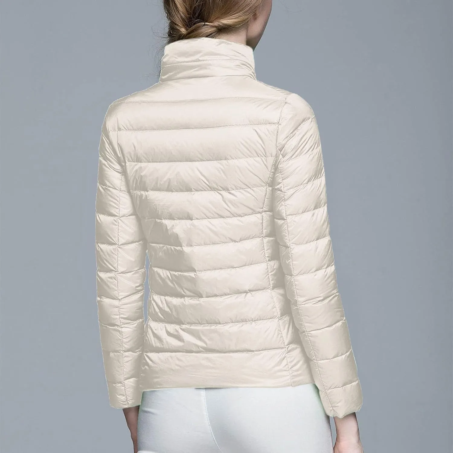 Women's Down Jackets & Parkas Packable Lightweight Warm Winter Quilted Jacket Stand Collar Slim Fit Cropped Puffer Jackets