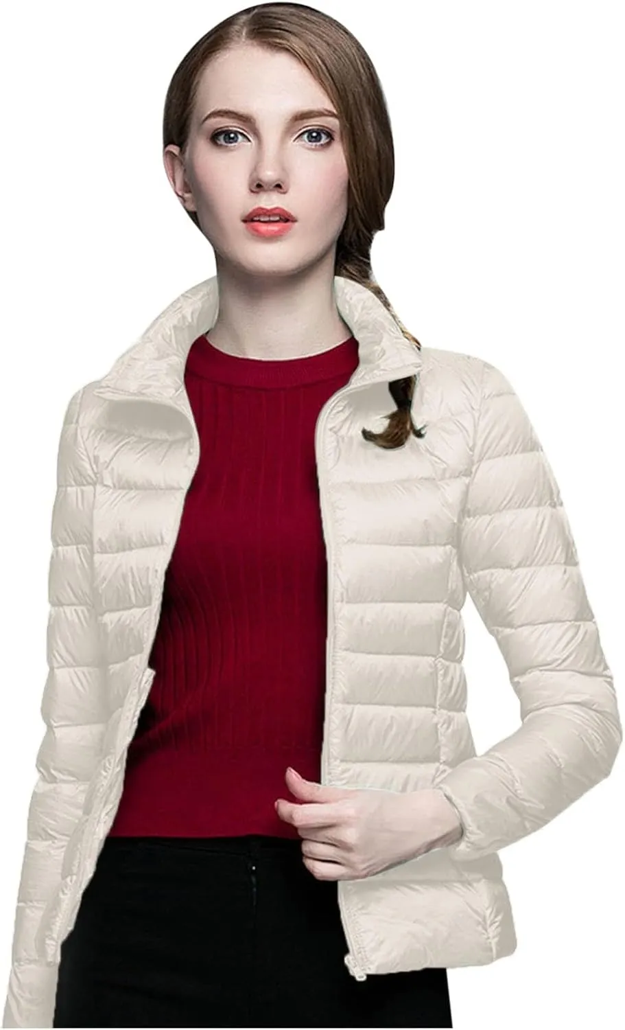 Women's Down Jackets & Parkas Packable Lightweight Warm Winter Quilted Jacket Stand Collar Slim Fit Cropped Puffer Jackets