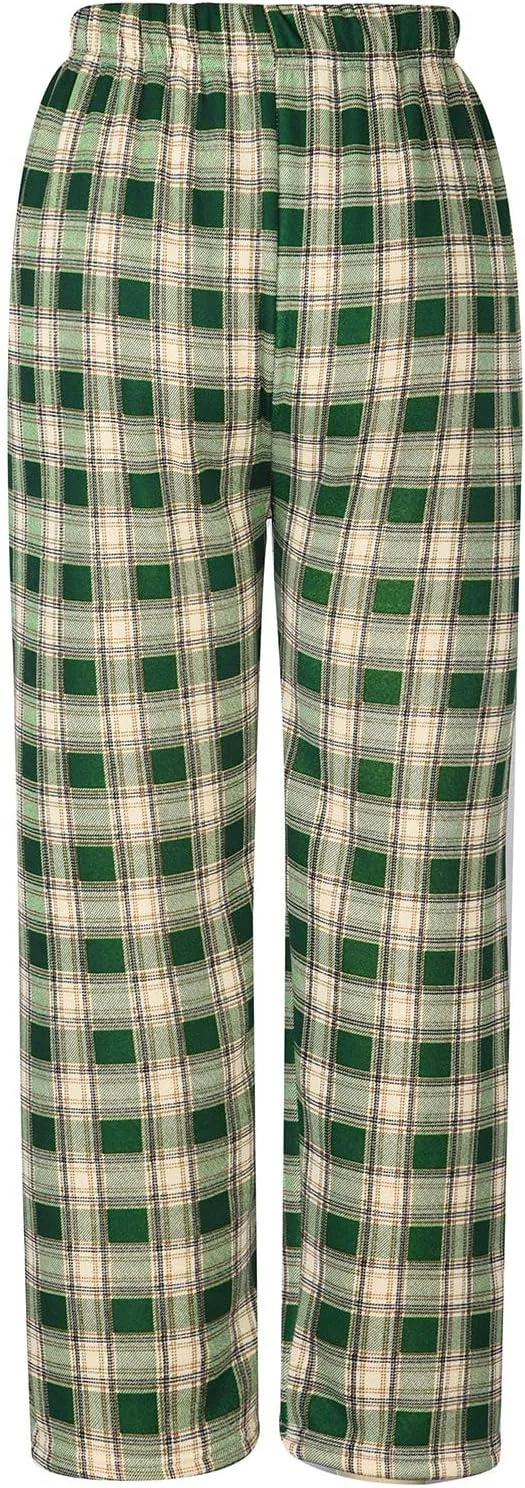 Women's Fleece Lined Thermal Pants Yoga Straight Leg Winter Trousers High Waisted Thick Thermal Leggings Plaid Pants
