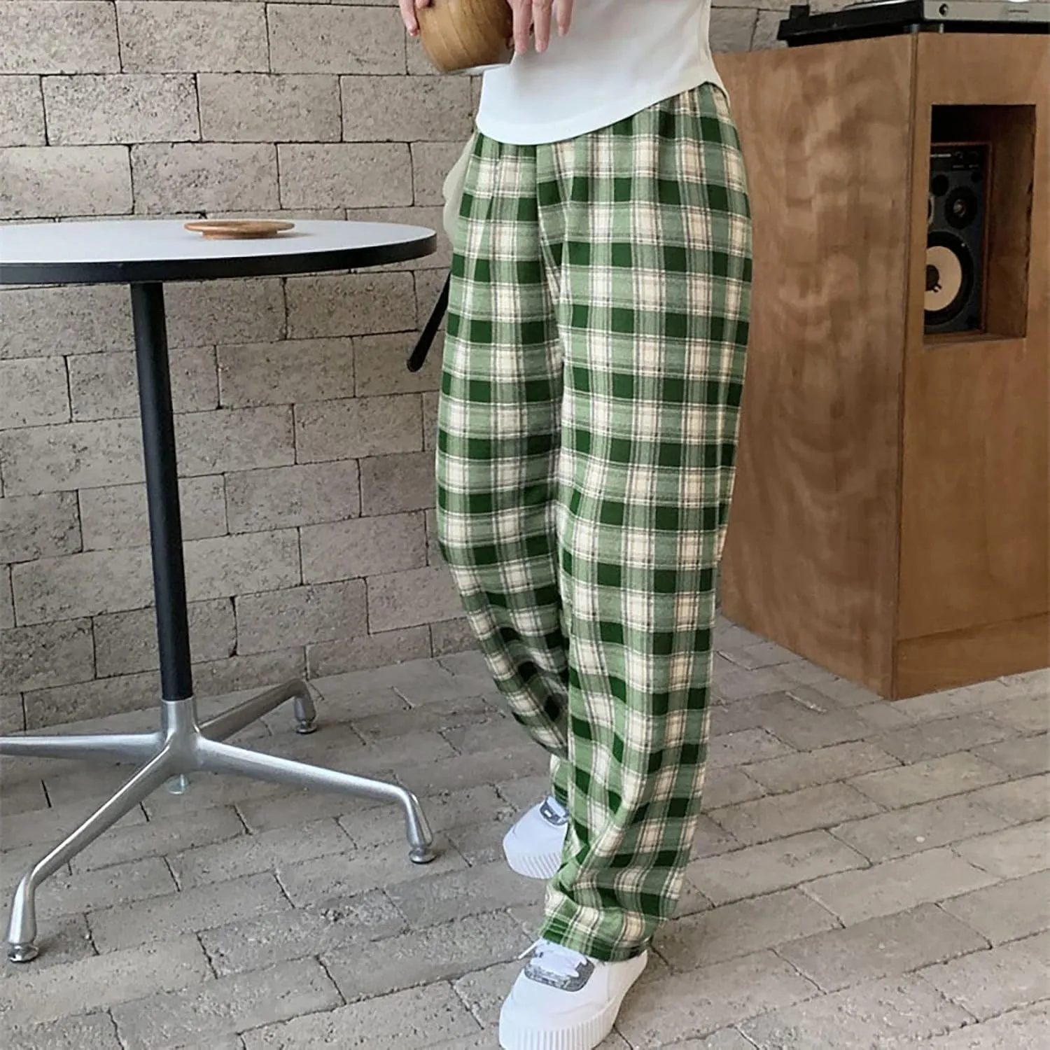 Women's Fleece Lined Thermal Pants Yoga Straight Leg Winter Trousers High Waisted Thick Thermal Leggings Plaid Pants