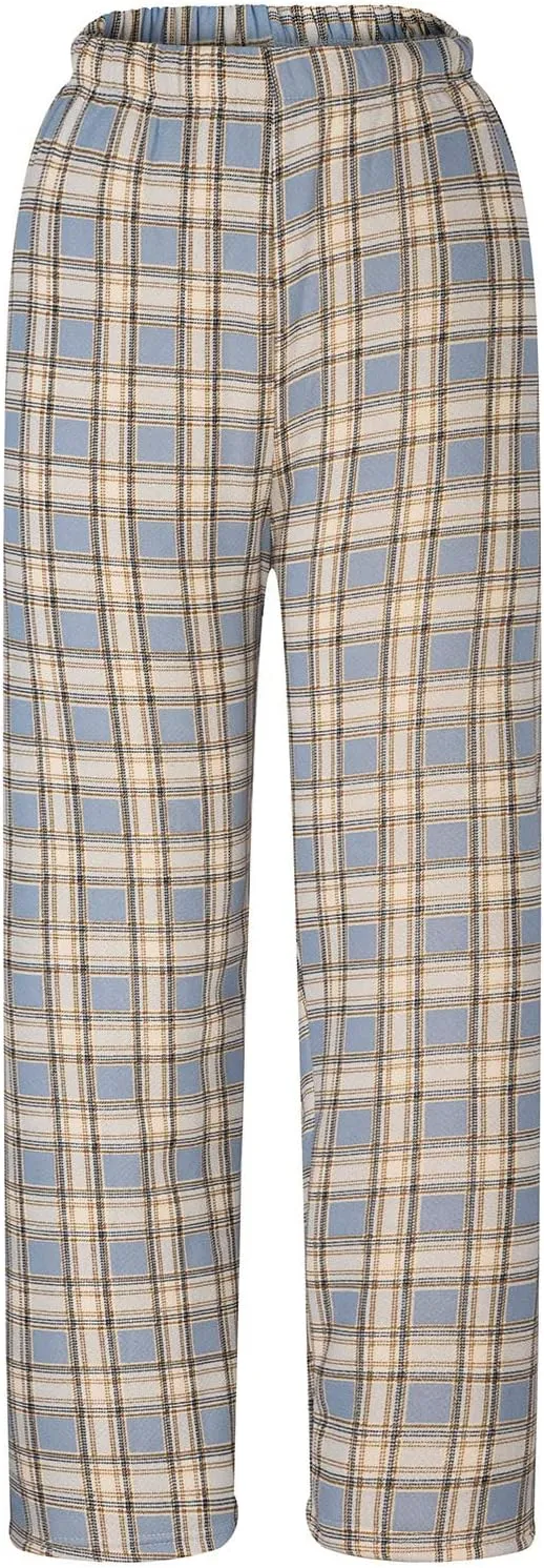 Women's Fleece Lined Thermal Pants Yoga Straight Leg Winter Trousers High Waisted Thick Thermal Leggings Plaid Pants
