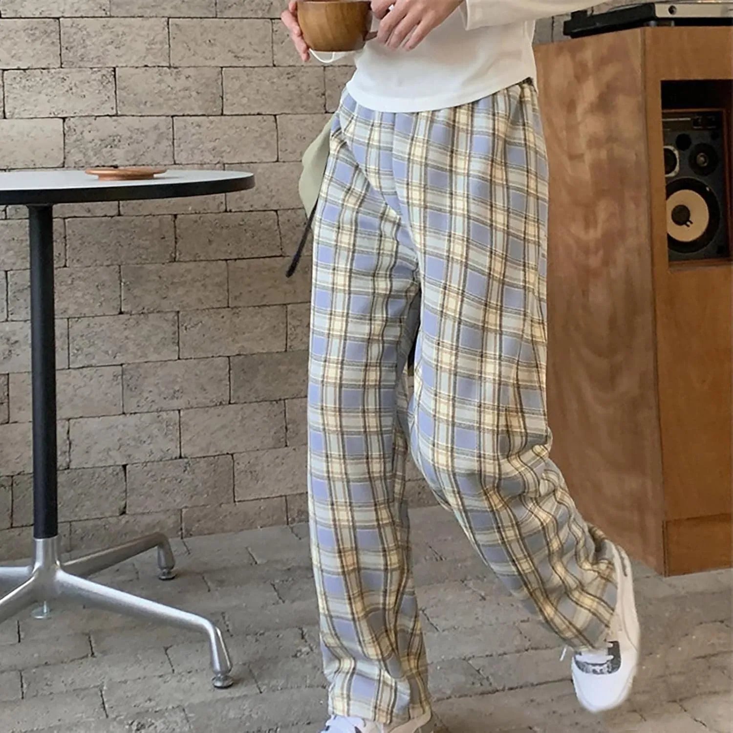Women's Fleece Lined Thermal Pants Yoga Straight Leg Winter Trousers High Waisted Thick Thermal Leggings Plaid Pants