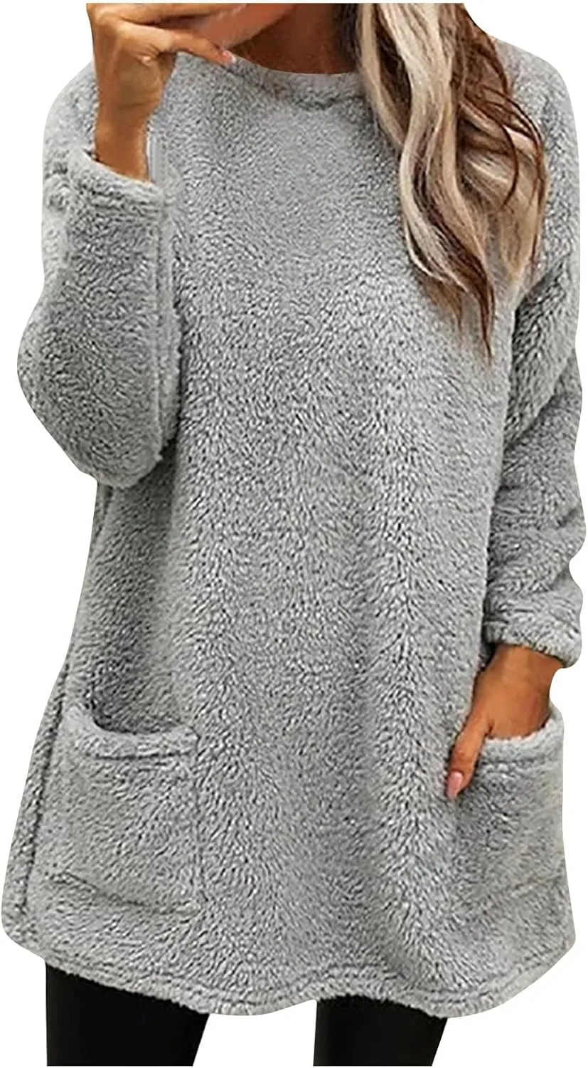 Women's Fleece Sherpa Lined Fuzzy Pullover Thermal Sweatshirt Long