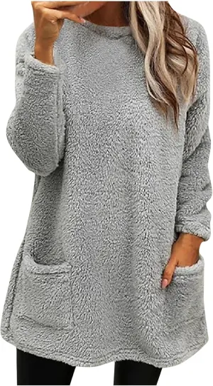 Women's Fleece Sherpa Lined Fuzzy Pullover Thermal Sweatshirt Long