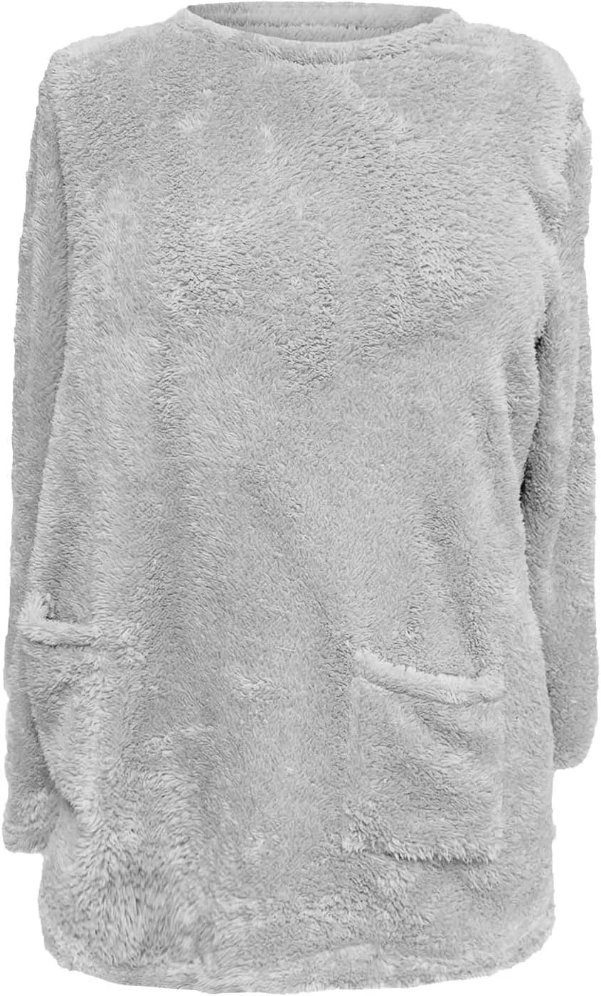 Women's Fleece Sherpa Lined Fuzzy Pullover Thermal Sweatshirt Long