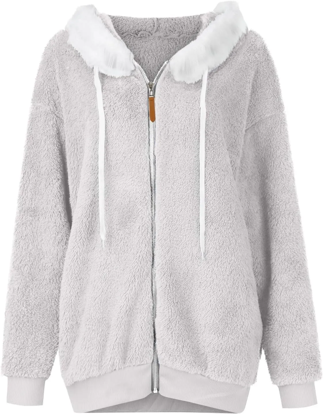 Womens Fleece Zip Up Jacket with Pockets Oversized Long Sherpa Hoodies Fuzzy Jackets Warm Teddy Coats