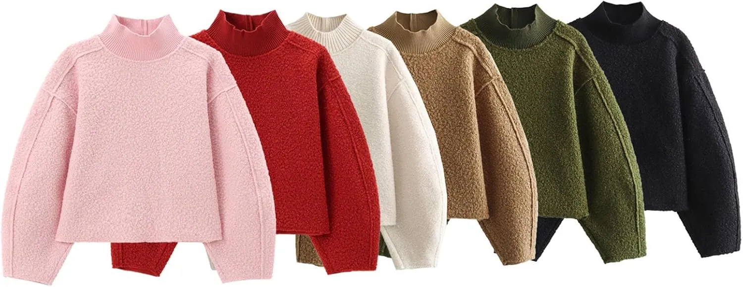 Women's Fuzzy Fleece Sweater Fleece Sherpa Oversized Cropped Sweatshirt Jumper Tops