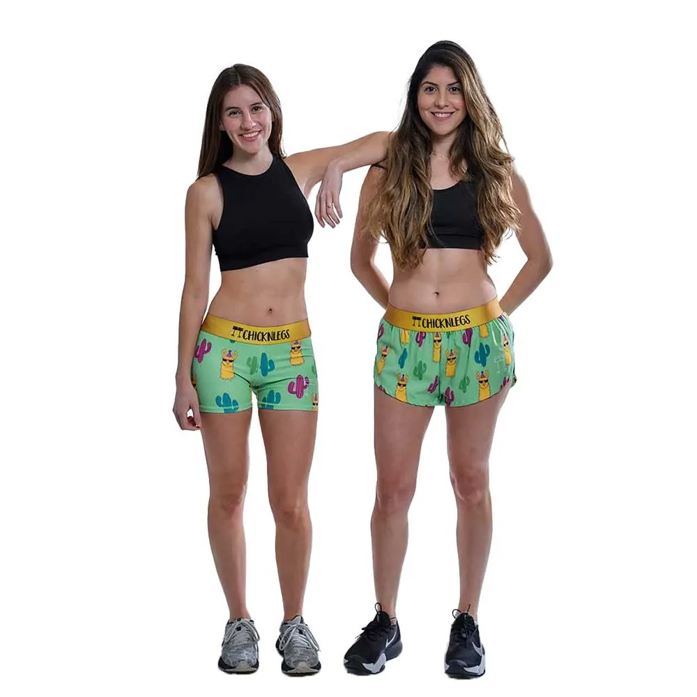 Women's Green Llamas 1.5" Split Short - Green Llamas