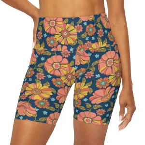 Women's High Waisted 7" Length Swim Shorts, Retro 70s Floral