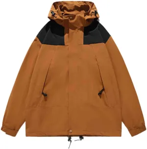Womens Jackets Fall Color Block Long Sleeve Hooded Winter Coats Outdoor Hiking Clothes Outerwear with Pockets