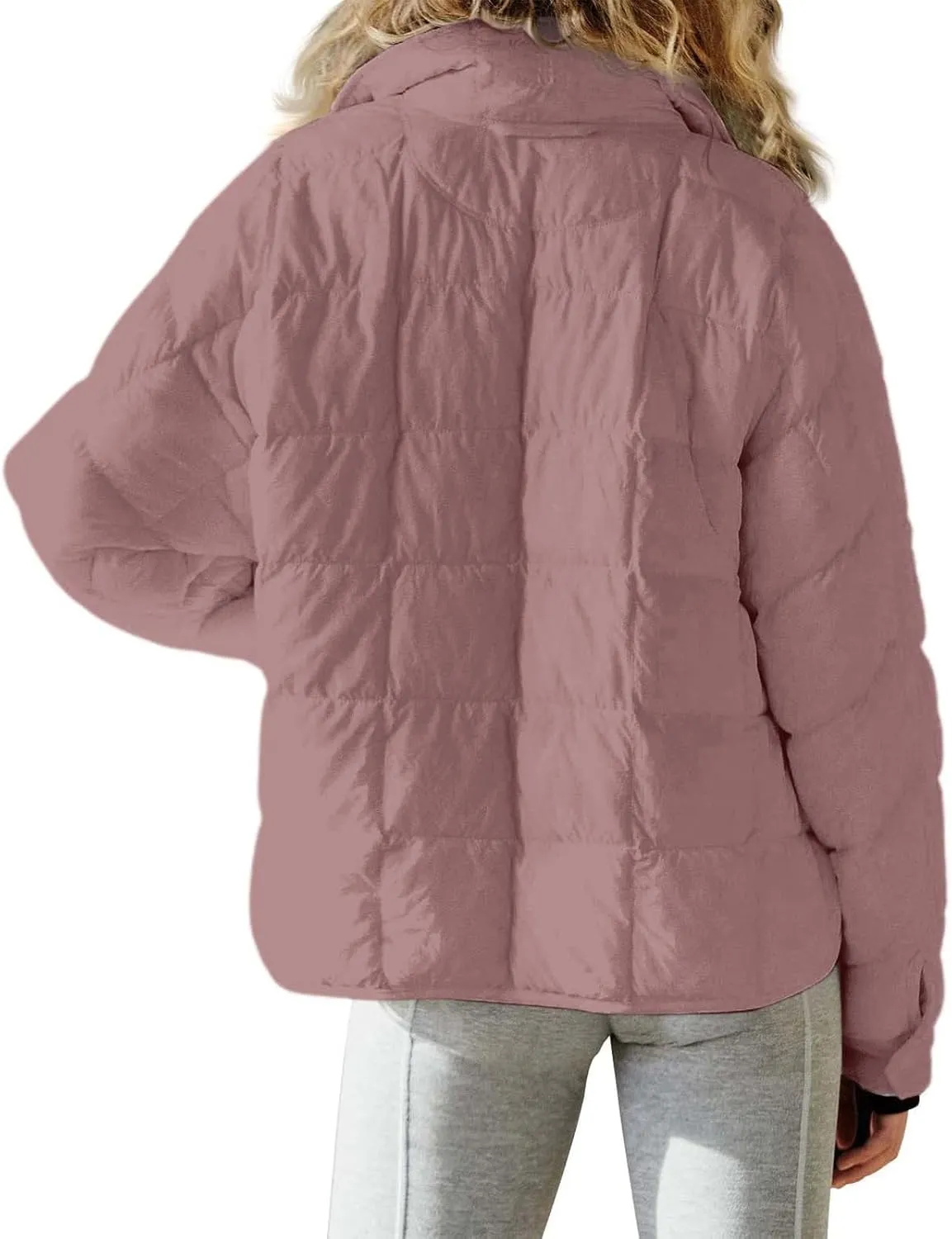 Womens Lightweight Oversized Down Coat Long Sleeve Zip Water Resistant Packable Puffer Jacket Warm Short Winter Coat