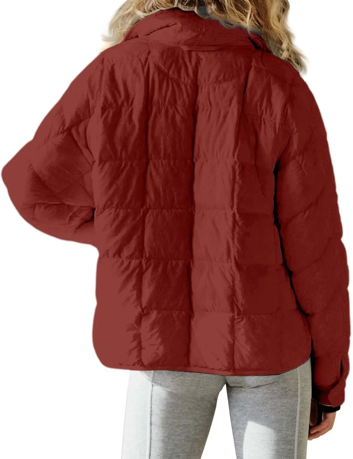 Womens Lightweight Oversized Down Coat Long Sleeve Zip Water Resistant Packable Puffer Jacket Warm Short Winter Coat