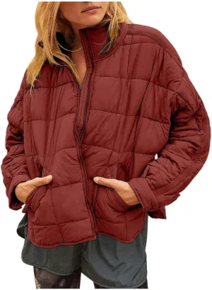 Womens Lightweight Oversized Down Coat Long Sleeve Zip Water Resistant Packable Puffer Jacket Warm Short Winter Coat