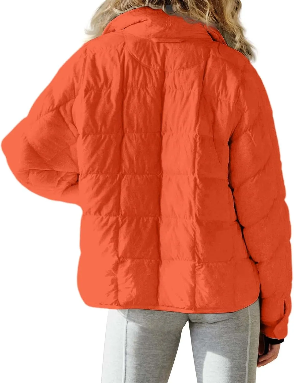 Womens Lightweight Oversized Down Coat Long Sleeve Zip Water Resistant Packable Puffer Jacket Warm Short Winter Coat