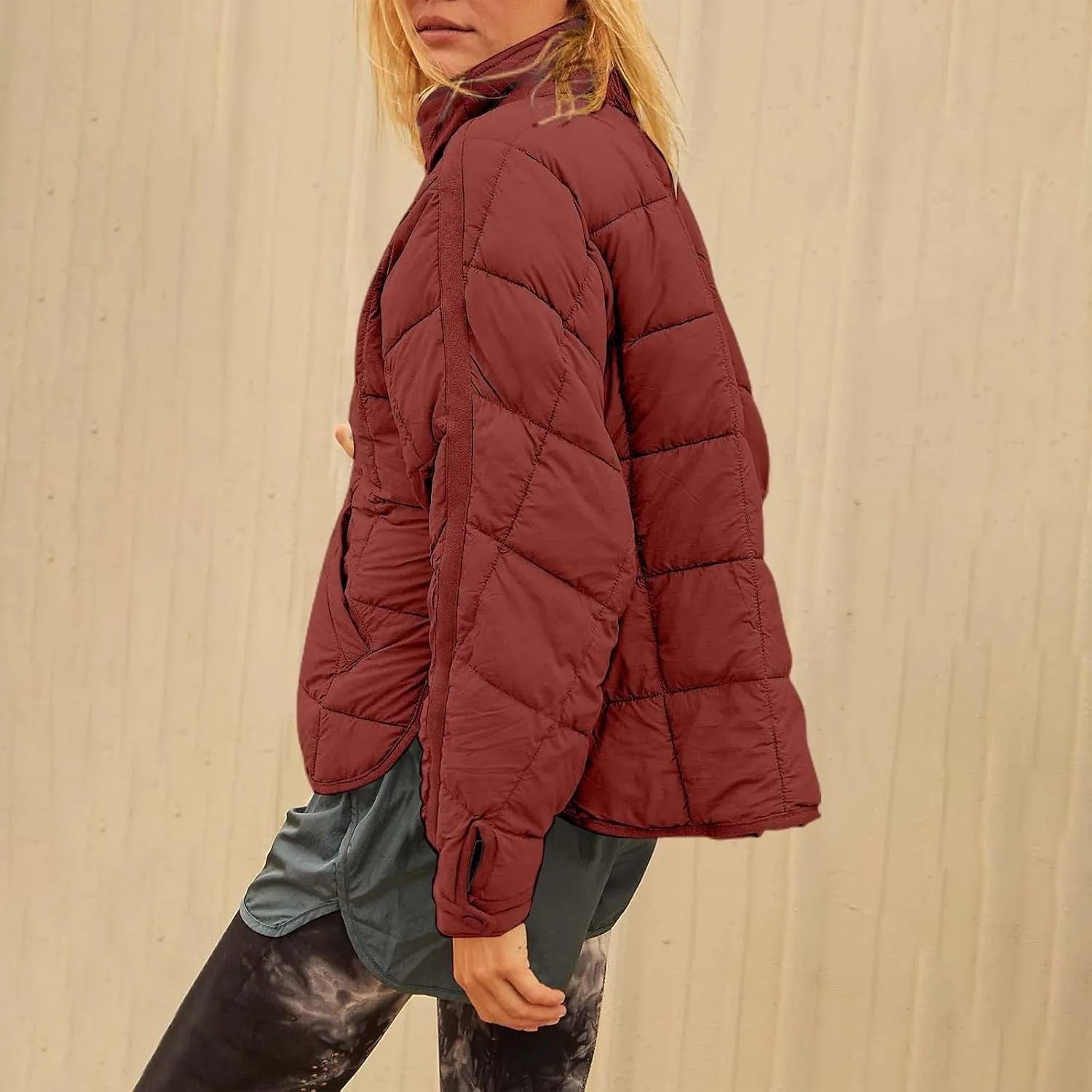Womens Lightweight Oversized Down Coat Long Sleeve Zip Water Resistant Packable Puffer Jacket Warm Short Winter Coat